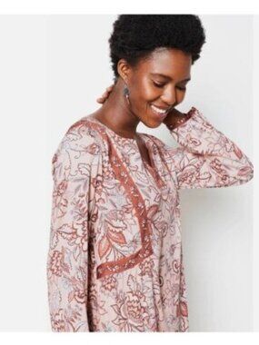 J. Jill Womens Floral Print Boho Tunic Top size 2X plus Pink  Brown Rayon